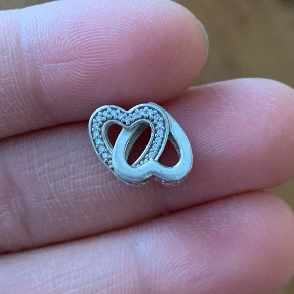 Retired Pandora Interlocked Hearts Silver Charm with Clear Cubic Zirconia EUC - Picture 3 of 9